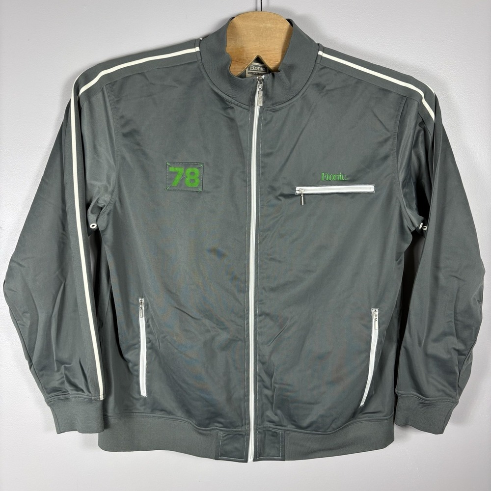 Etonic Mens XXL Gray Full Zip Vented 78 Band Collar Long Sleeve Track Jacket VTG